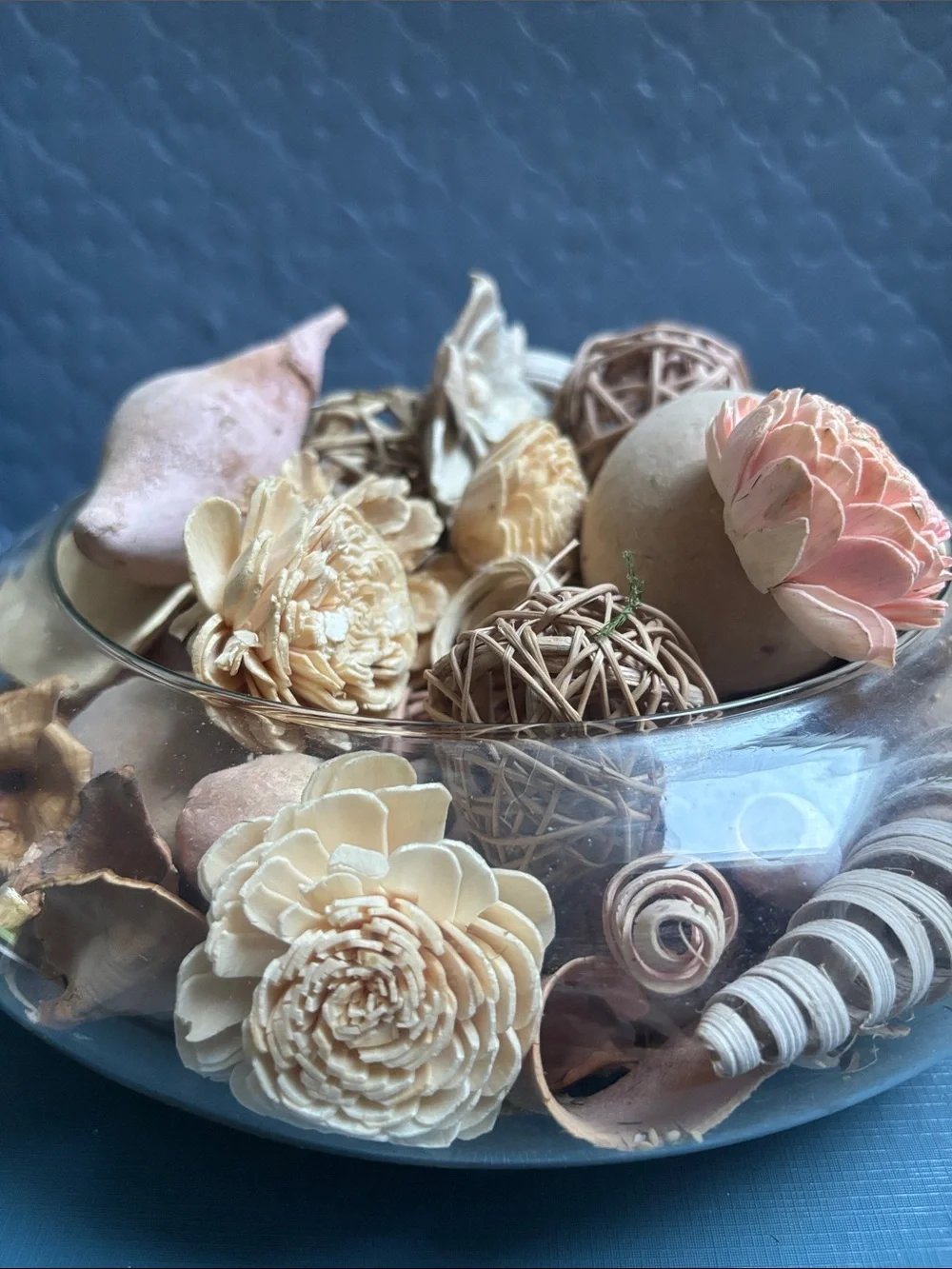 Decorative Natural  Bowl - dried materials like rattan and wood flowers.shells